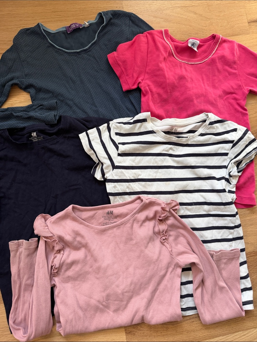 H&M Girls' Multi-Pack Tees & Tops in Pink, Navy, White Stripe